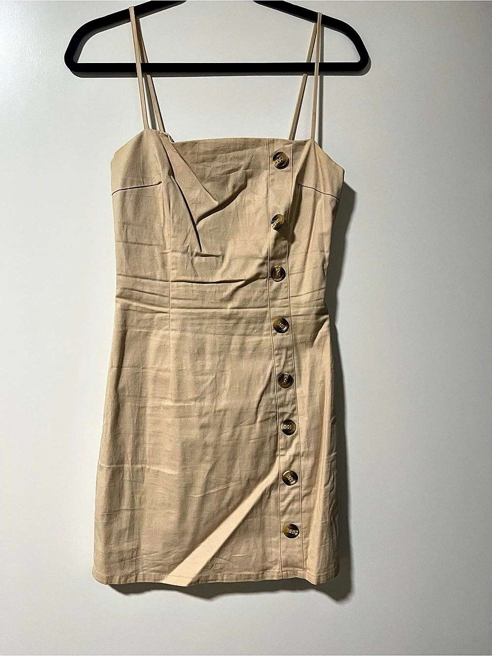 Nasty Gal Button Front Mini Dress in Beige Size US 6 - Picture 1 of 3